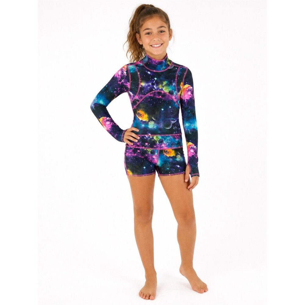 Tutu Blue Galaxy Print UPF 50 Rash Guard Swimsuit Girls Size 6-7 Spacecore Surf